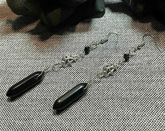 Black gothic crystal earrings with small moon, gothic jewelry