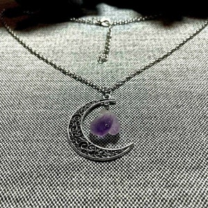 Silver Gothic Moon Necklace with Amethyst Pendant, Gothic Jewelry