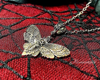 Gothic skull moth necklace, gothic necklace with moth pendant, gothic jewelry