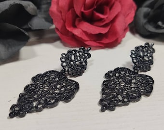 Black Gothic Ornament Earrings, Gothic Jewelry