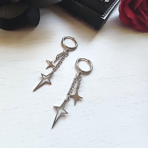 Celestial earrings, gothic jewelry, grunge earrings, witch earrings, huggie hoops, punk alternative jewelry, goth earrings, silver stars