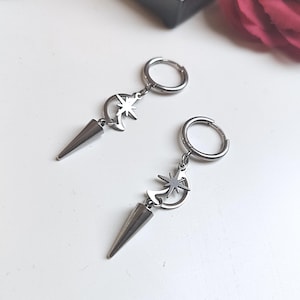 Maan/Ster Hoop Oorbellen, Spike Oorbellen, Punk Oorbellen, Goth Oorbellen, Gothic Sieraden, Huggie Oorbellen, Alternatief, Hemelse Oorbellen, Y2K