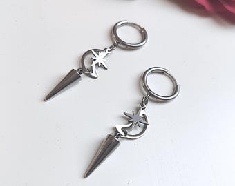 Moon/star hoop earrings, spike earrings, punk earrings, goth earrings, gothic jewelry, huggie earrings, alternative, celestial earrings, Y2K