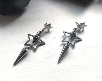 Star stud earrings with spikes, gothic jewelry, goth earrings, spike earrings, celestial jewelry, punk earrings, Y2K jewelry, grunge earring