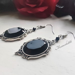 Black gothic crystal cabochon earrings, gothic jewelry, Victorian earrings image 10