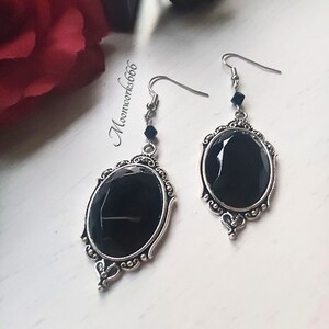 Black gothic crystal cabochon earrings, gothic jewelry, Victorian earrings image 7