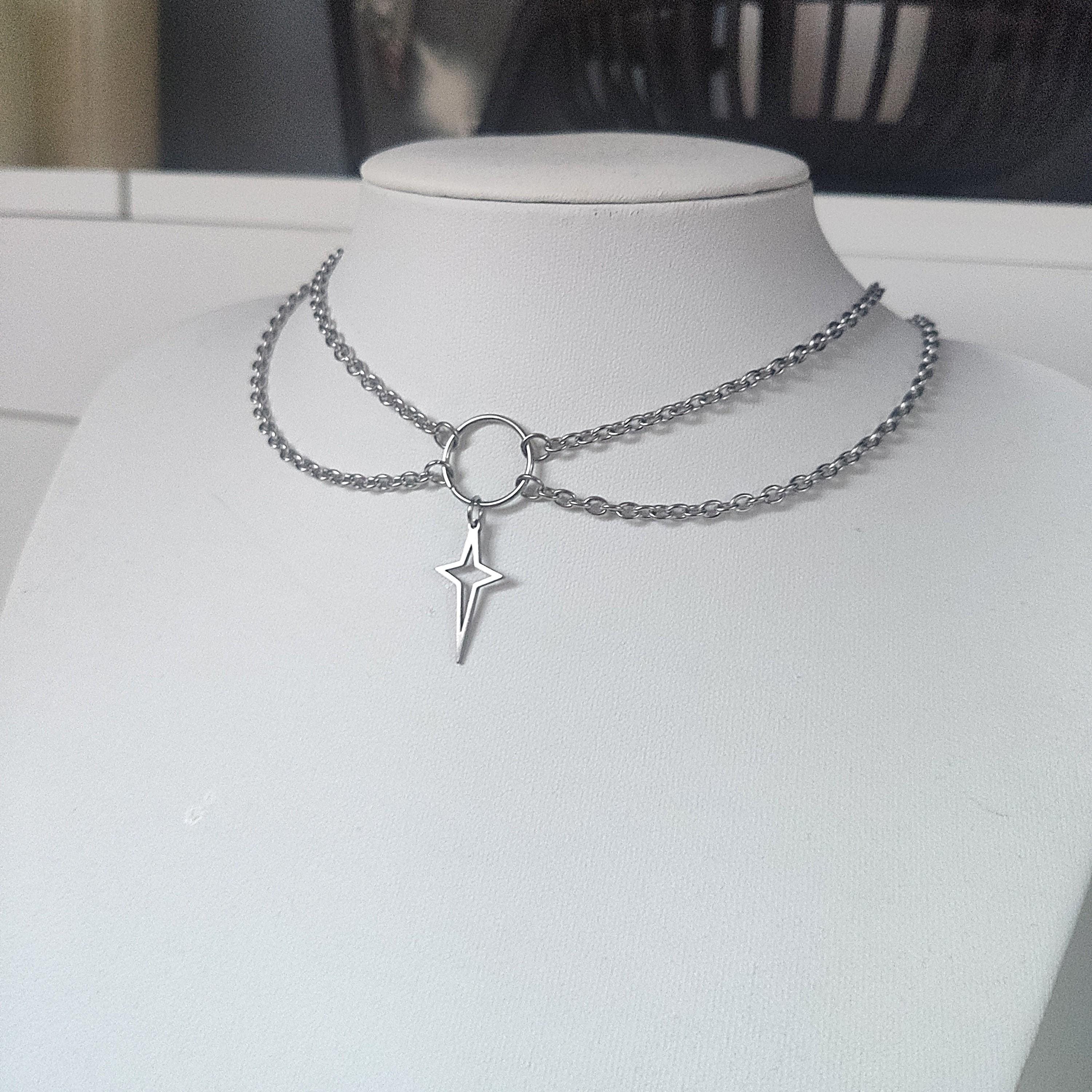 Verstelbare choker ketting dames punk, O-ring slip ketting 70 cm