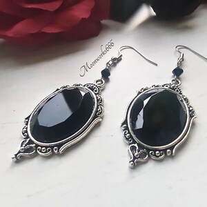 Black gothic crystal cabochon earrings, gothic jewelry, Victorian earrings image 9