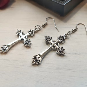 Silver Gothic Cross Earrings, Gothic Jewelry