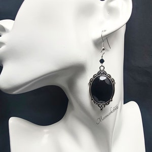 Black gothic crystal cabochon earrings, gothic jewelry, Victorian earrings image 3