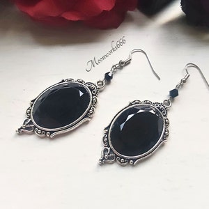 Black gothic crystal cabochon earrings, gothic jewelry, Victorian earrings image 2