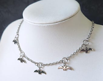 Bat Necklace, Gothic Jewelry, Silver Stainless Steel Necklace, Witch Jewelry, Bat Pendant, Batcave Necklace, Vampire Jewelry