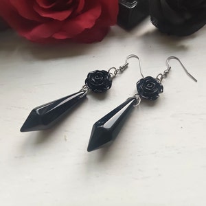 Black Gothic Rose Crystal EarBlack Gothic Rose Crystal Earrings, Gothic Jewelry, Victorian Earrings, Rose Earringsrings