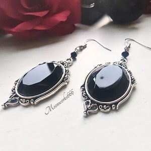 Black gothic crystal cabochon earrings, gothic jewelry, Victorian earrings image 4