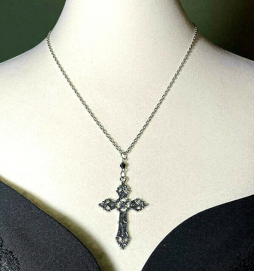 Gothic Cross Necklace With a Black 