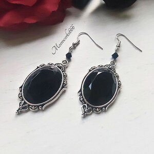 Black gothic crystal cabochon earrings, gothic jewelry, Victorian earrings image 8