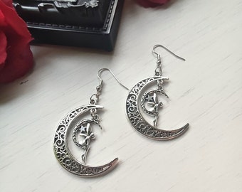 Moon fairy earrings, gothic jewelry, crescent moon earrings