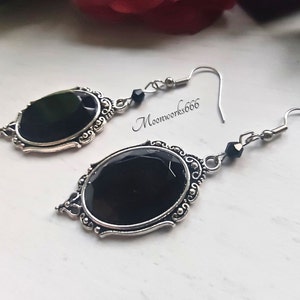 Black gothic crystal cabochon earrings, gothic jewelry, Victorian earrings image 5