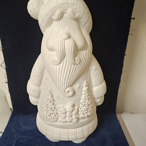 Ceramic Ready to Paint Whittled Santa With Snowman Scene