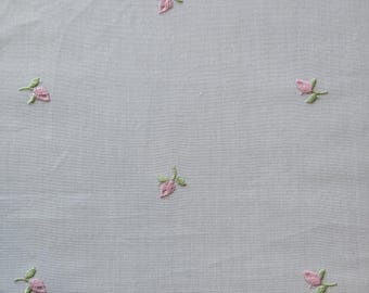 Cowtan & Tout Wide Cotton Embroidered Pink Rose Bud Fabric