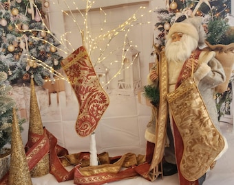 Heirloom Quality Luxe handgemaakte kerstsok van Fortuny-stof - diverse kleuren