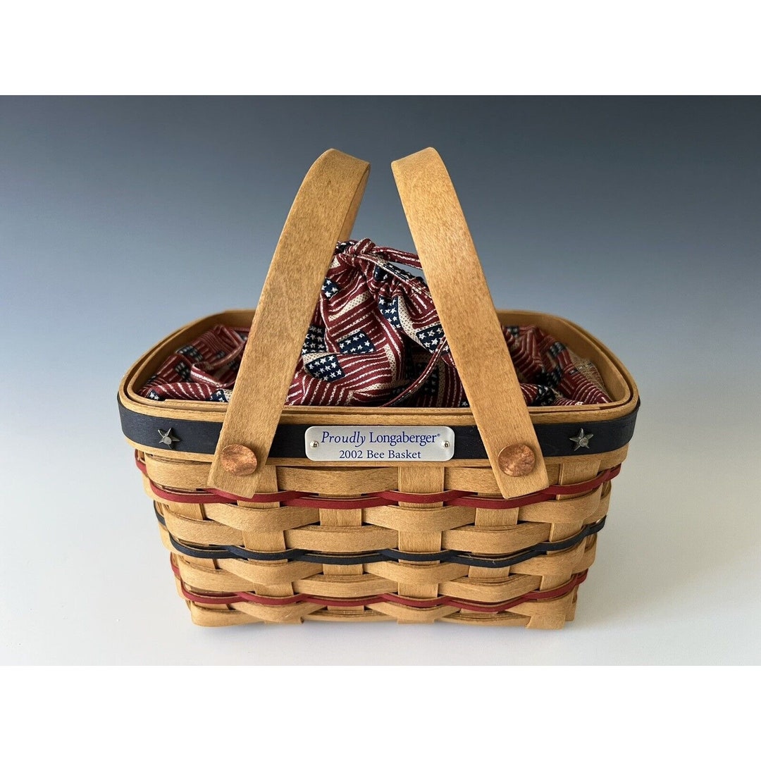 Longaberger 2002 Bee Basket Set W/drawstring Liner Protector AMERICANA