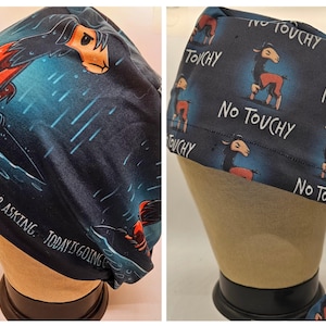 Mens womens medical Scrub Cap- no touchy/raining  llama,  don&#39;t touch me funny sassy.   Mens not stretchy.  Women&#39;s stretchy.