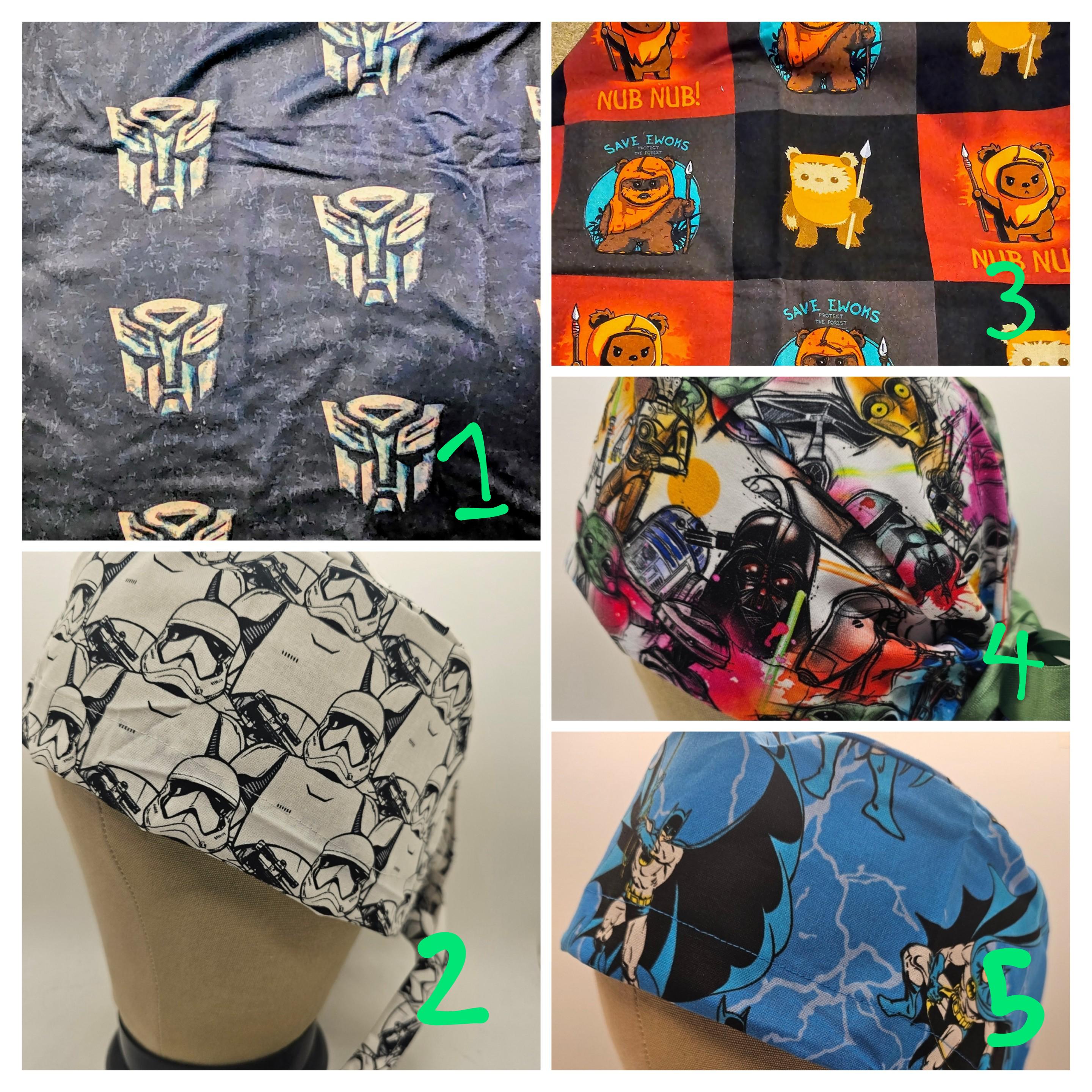 Men's or womens Medical Scrub Cap/Hat - wars heroes.  Choose fabric/style