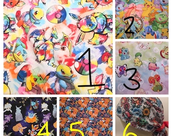 Mens/womens Medical Scrub Cap/Hat.  Anime poke catch them all!  Soft stretchy fabrics.   Choose fabric/style.