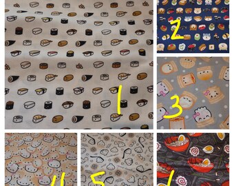 Mens/womens scrub cap - Japanese Hawaiian sushi Asian foods anime ramen dumplings. #6 is soft stretchy fabric.   Choose fabric/style.