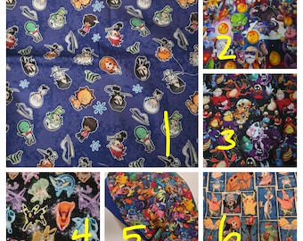 Mens/womens Medical Scrub Cap/Hat.  Anime poke catch them all!  1 not stretchy, rest stretchy.    Choose fabric/style.