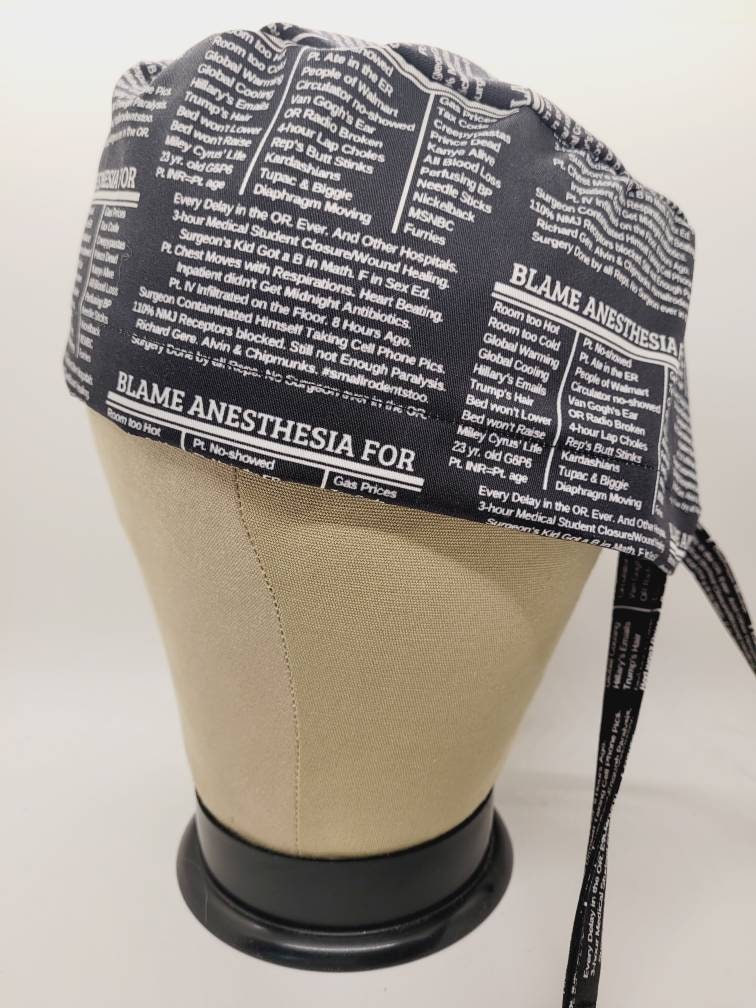 Men's Scrub/skull Hat/cap Blame Anesthesia Ties in Back Etsy