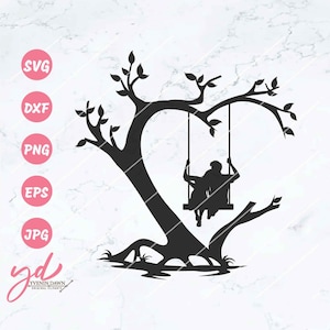 Couple on Swing SVG: Romantic Tree Silhouette (Digital Files)