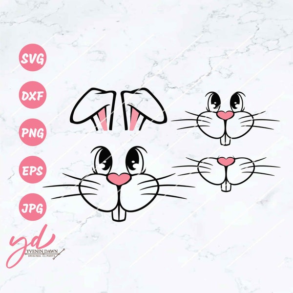 Bunny Face Svg | Easter Bunny Svg | Easter Svg | Bunny Face 3 Files | Bunny Easter Svg | Easter Rabbit Svg | Cute Bunny Face | Png Dxf Eps