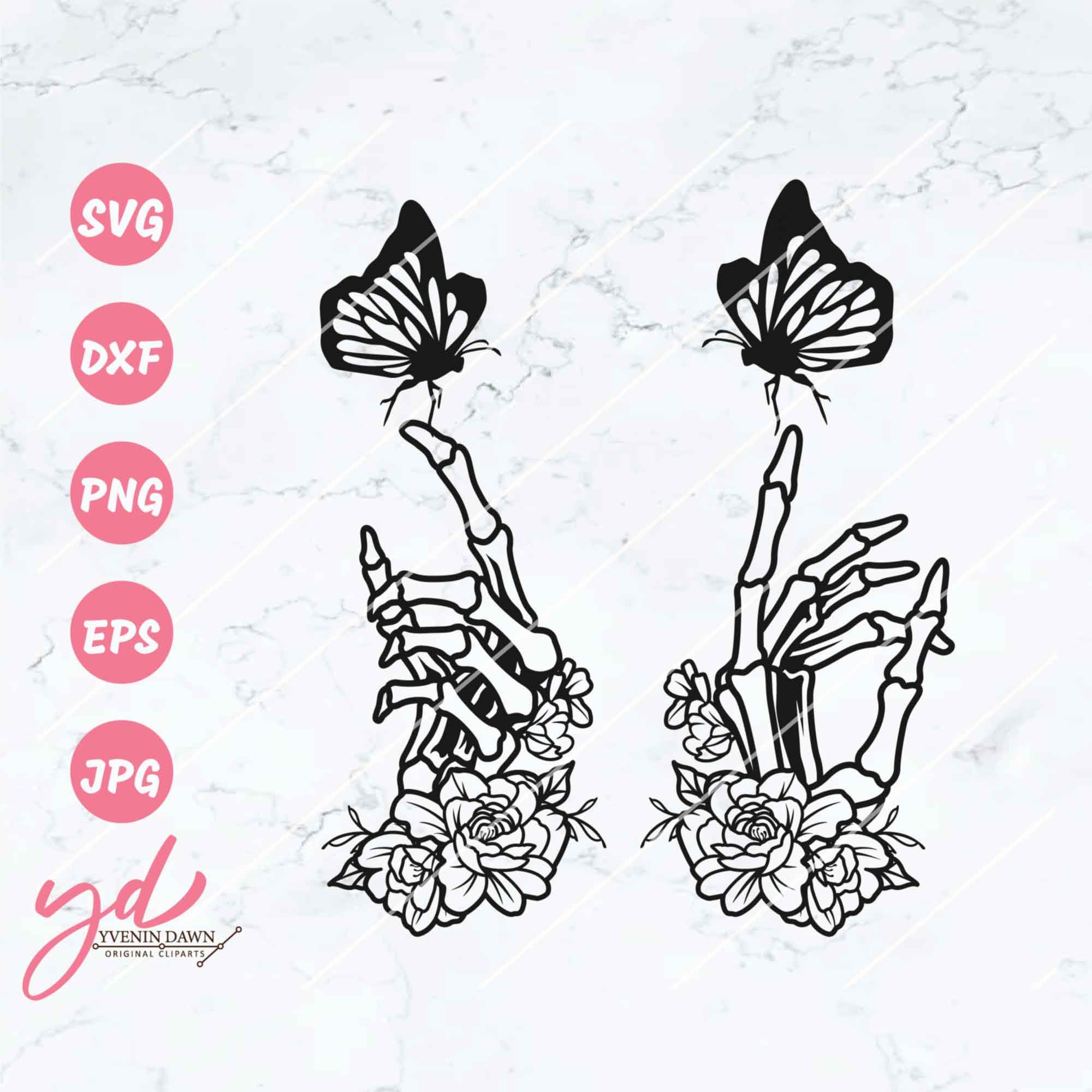 Floral Skeleton Hand With Butterfly Svg | Skeleton Hands Svg | Skeleton Hand with FLowers Svg | Butterfly Svg | Floral Svg | Floral Hand Png