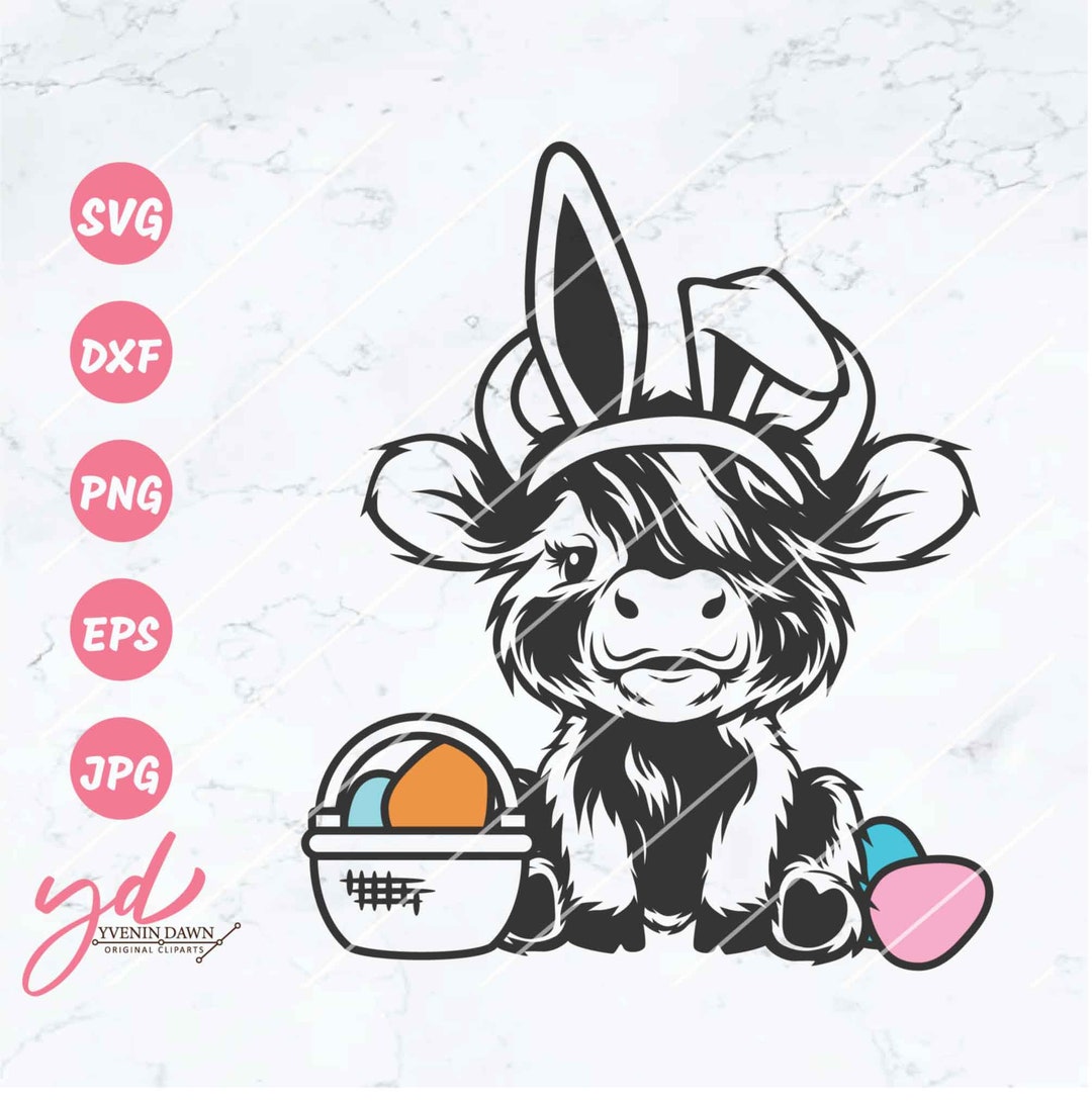 Easter Highland Cow Svg Png | Cute Highland Cow Svg | Easter Cow Svg ...