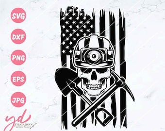 US Mining Skull Svg | Mining Svg | Coal Miner Skull Svg | Skull Clipart | US Miner Svg | Miner Skull Svg | Coal Mining svg | Mining Png Dxf