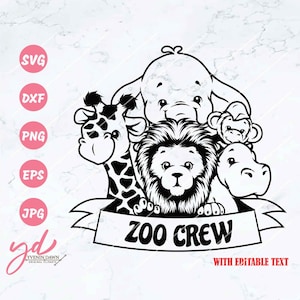 Zoo Crew Svg | Zoo Animals Svg Clipart | Zoo Trip Svg | Birthday Party Decor CutFile | Safari Life png | Giraffe Lion Elephant Rhino Monkey
