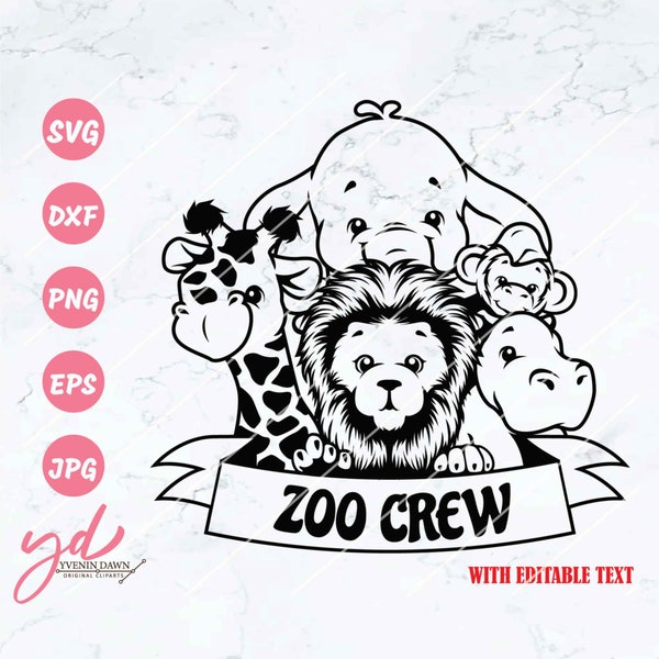 Zoo Crew Svg | Zoo Animals Svg Clipart | Zoo Trip Svg | Birthday Party Decor CutFile | Safari Life png | Giraffe Lion Elephant Rhino Monkey