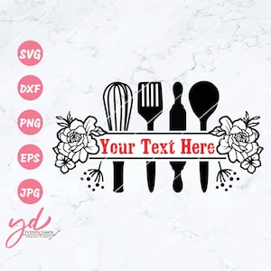 Kitchen Split Frame Svg | Cooking Svg | Split Monogram | Floral | Kitchen Svg | Kitchen Sign Svg | Flourish Kitchen Svg | Baking Svg | Png