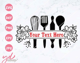 Floral Kitchen Split Frame Monogram SVG: Cooking Sign (Digital Download)