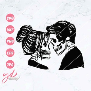 Skull Lovers Svg | Dead Skeleton Love Svg | Skeleton Romance Svg | Skeletons in Love | Gothic Heart Decal Shirt Graphics | Skull Love | Png