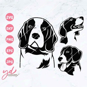 Puede incluir: Ilustración digital en blanco y negro de un perro Bloodhound en tres poses diferentes. El perro mira hacia adelante, mira hacia la derecha y mira hacia la izquierda con la lengua fuera.