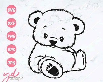 Cute Bear Sitting Svg | Cute Bear Svg | Bear Svg | Baby Bear Svg | Teddy Bear Svg | Zoo Animals Svg | Cute Bear Png Cutting Files Dxf Eps