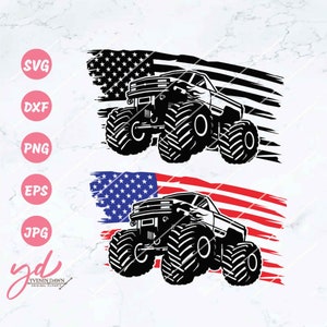USA Monster Truck SVG: Off Road Vehicle Clipart (Digital Files)