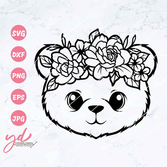 Floral Bear Svg | Bear Svg | Cute Bear Face Svg | Bear With Flowers Svg | Cute Svg | Baby Bear Svg | Animal Svg | Floral Animal Svg | Png