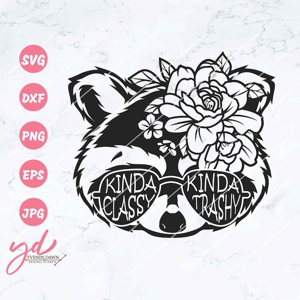 Kinda Classy Kinda Trashy Svg Png | Cute Floral Racoon Svg | Floral Animal Svg | Racoon Svg | Cute Animal Face Svg | Floral Svg Png Eps Dxf