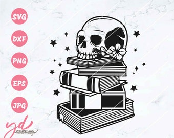 Skull on Books Halloween SVG PNG: Book Lover Librarian (Digital Files)