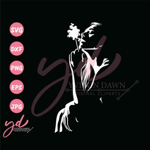 May include: A white silhouette of a person blowing on a dandelion. The image is set against a black background. The text "YVENIN DAWN ORIGINAL CLIPARTS" is in pink at the bottom of the image.