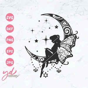 Fairy on the Moon Svg Png | Moon Fairy Svg | Mystical Fairy Svg | Celestial Fairy Svg | Fairy Moonshine Svg | Fairy Svg | Fairy Silhoette